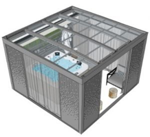 Bio climatic pergola spa enclosure 3d graphic